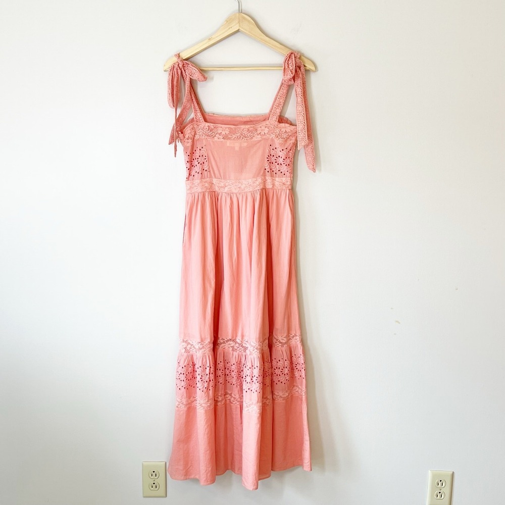 LoveShackFancy Ayala Dress in Peach Blossom Eyelet Midi Size 0 - Picture 10 of 14